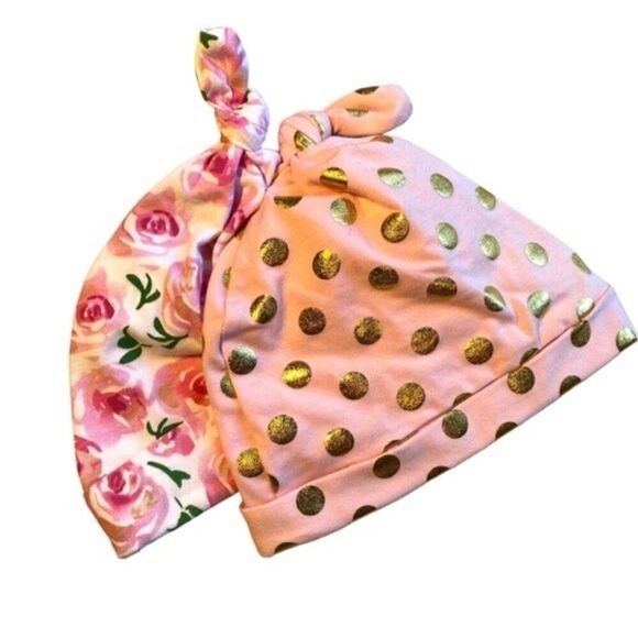 0387 Pair of Newborn Knit Baby Caps New #2 - Picture 2 of 3